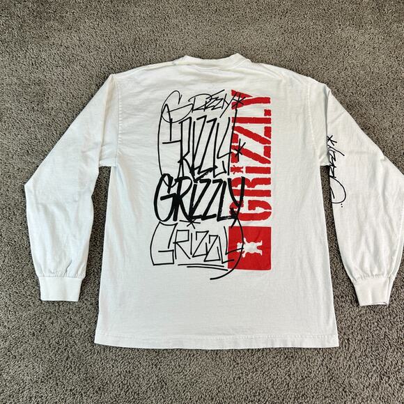Grizzly Griptape Shirt Mens Medium White Black Long Sleeve Skater Print Casuala - Picture 1 of 13